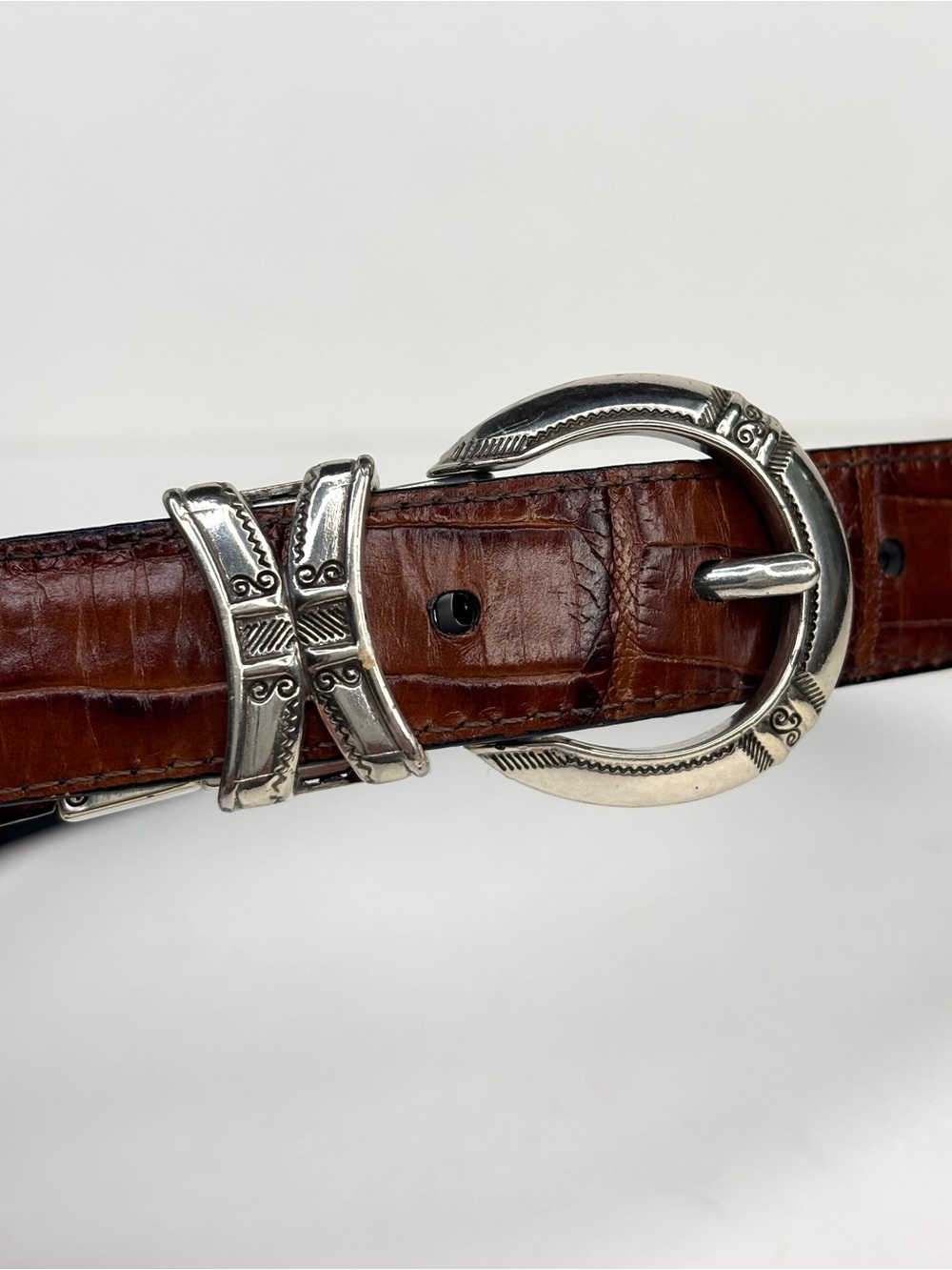 Vintage Brighton Reversible Croc-Embossed Leather Belt Brown Black B40155 30 / M - Picture 11 of 11